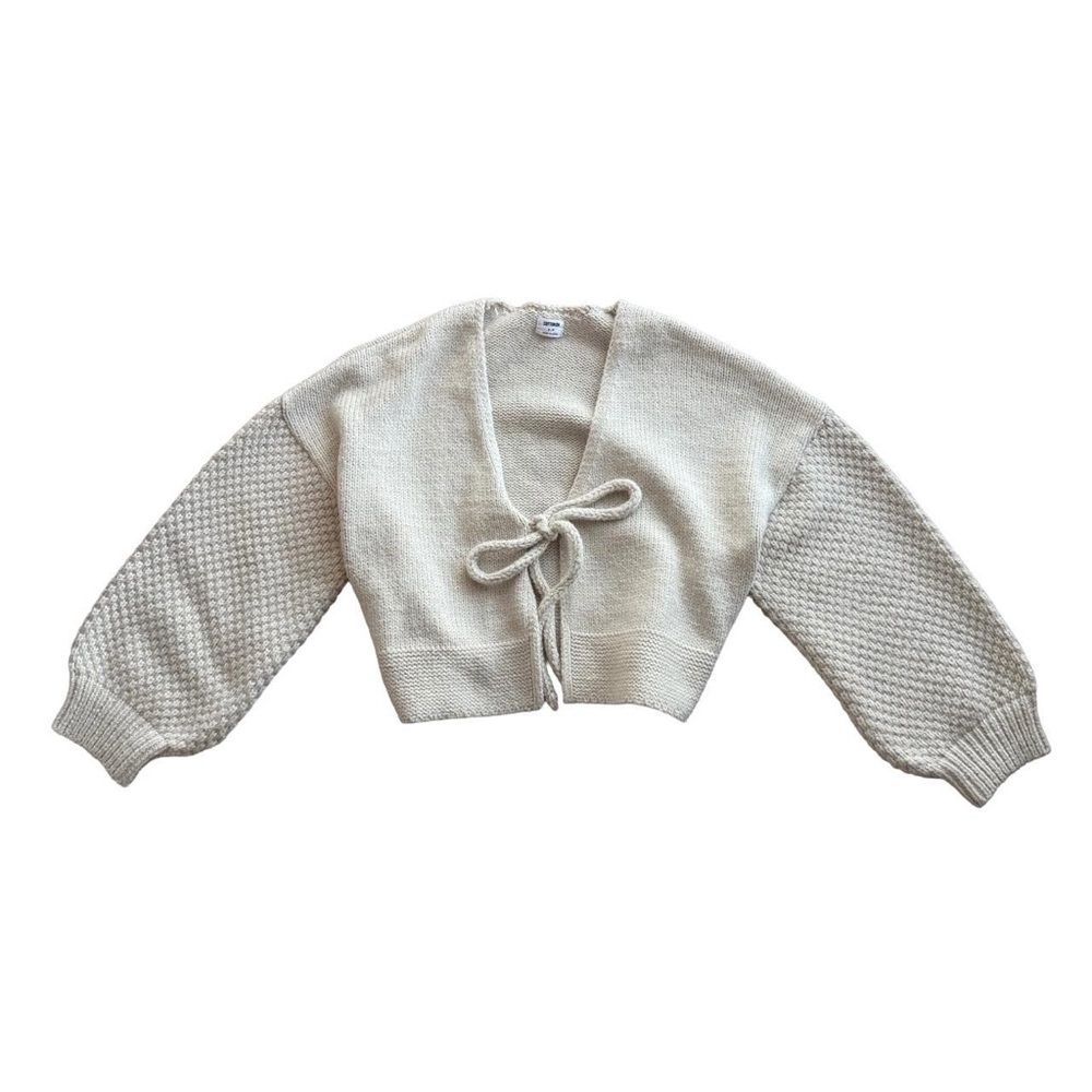 Cotton-On Women’s Chunky Cozy Tie-Front Bow Cream Knit Sweater Cardigan Size S